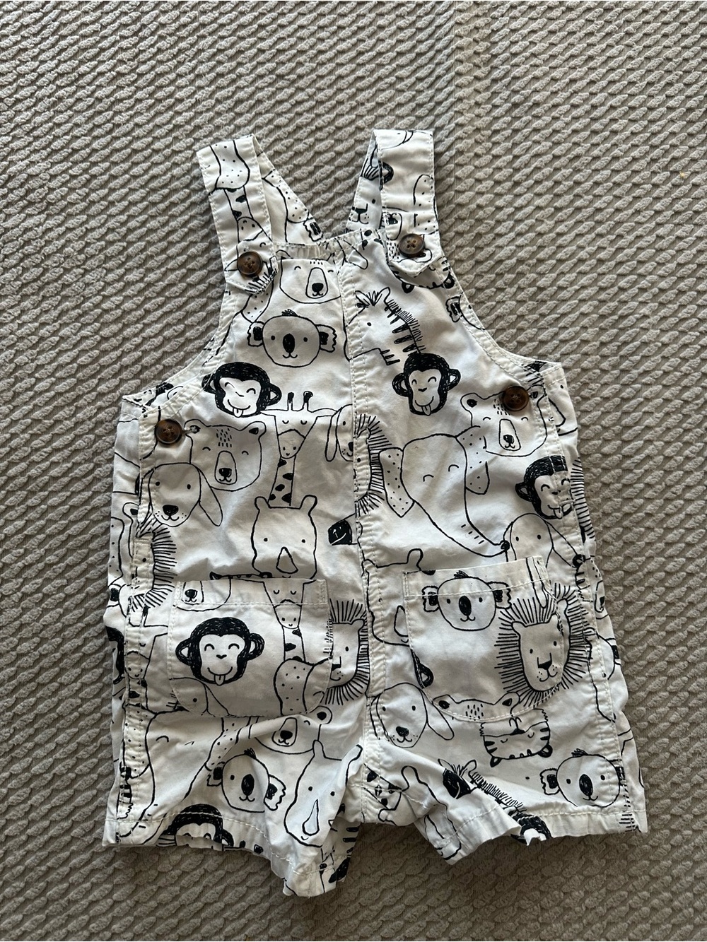 Carters White & Black Animal Print Kids Short Overalls